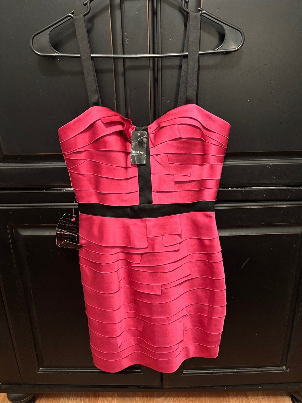 bebe Pink Layered Bandage Mini Dress with Black Straps